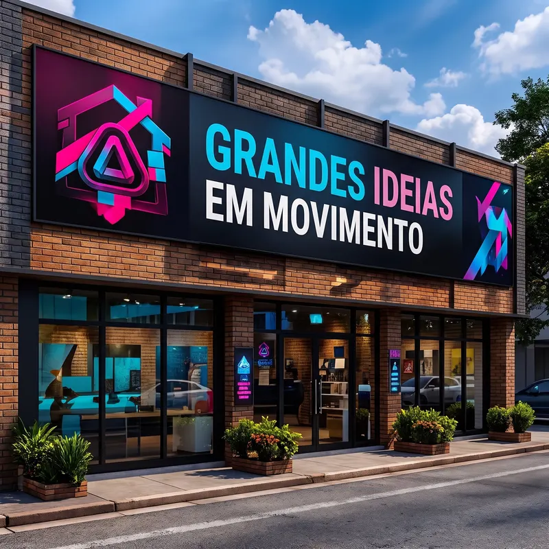 Fachada de loja com letreiro Grandes ideias em movimento